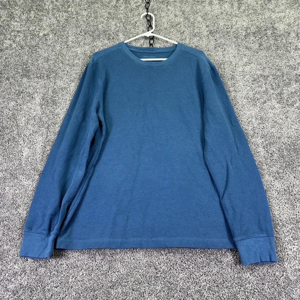 Banana Republic Shirt Mens Large Blue Thermal Waffle Knit Long Sleeve Crew Neck